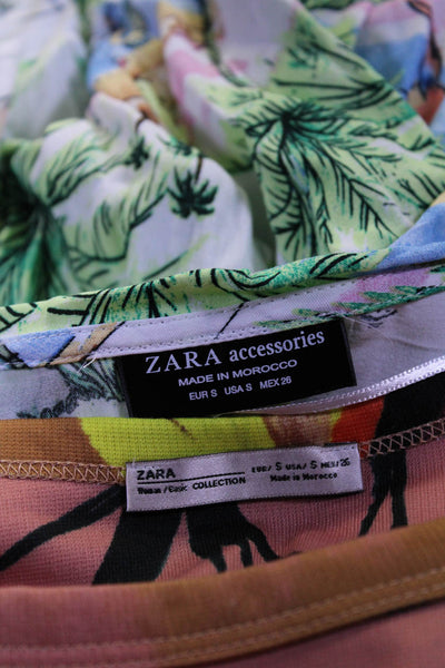 Zara Womens Colorblock Floral Print Ruffled Midi Shift Dresses Pink Size S Lot 3