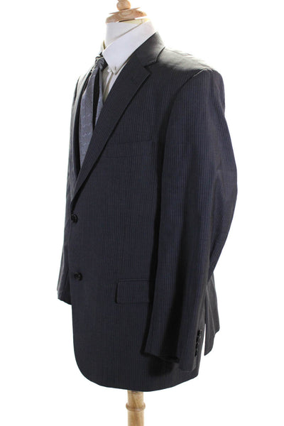 Boss Hugo Boss Mens Pinstriped Two Button Blazer Gray Blue Wool Size 44 Regular