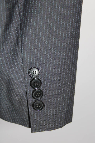 Boss Hugo Boss Mens Pinstriped Two Button Blazer Gray Blue Wool Size 44 Regular