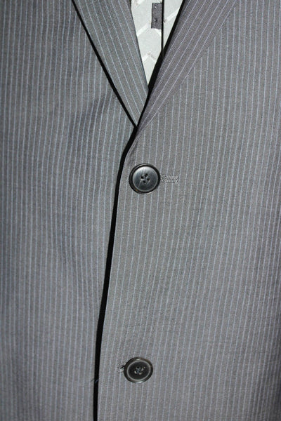 Boss Hugo Boss Mens Pinstriped Two Button Blazer Gray Blue Wool Size 44 Regular