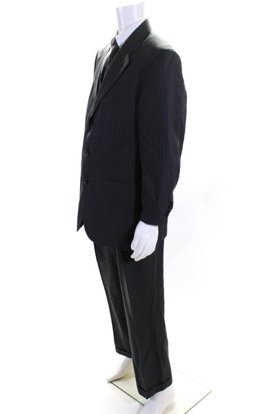 Oscar de la Renta Mens Pinstriped Pleated Front Suit Gray Size 43 Regular/37