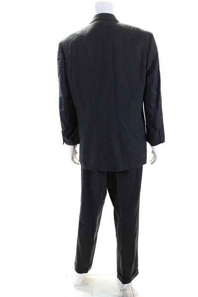Oscar de la Renta Mens Pinstriped Pleated Front Suit Gray Size 43 Regular/37