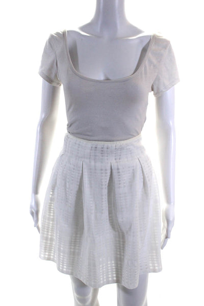 Vince Women's Round Neck Long Sleeves Two Piece Skirt Set White Size S