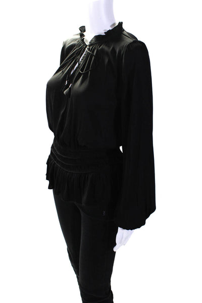 Current Air Womens Black Ruffle Tie V-Neck Long Sleeve Blouse Top Size M