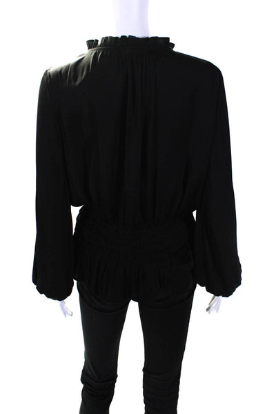 Current Air Womens Black Ruffle Tie V-Neck Long Sleeve Blouse Top Size M