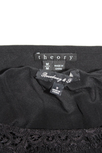 Theory Women's Round Neck Long Sleeves Sheer Silk Blouse Black Size M Lot 2