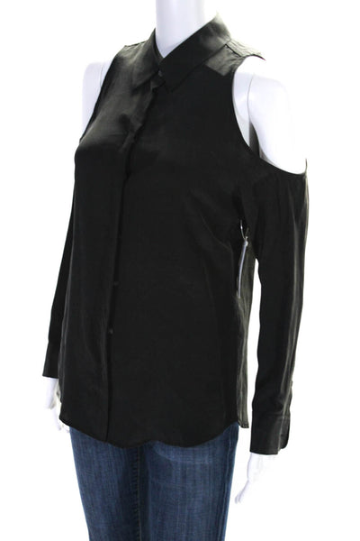 Equipment Femme Women's Cold Shoulder Button Down Silk Blouse Black Size XS