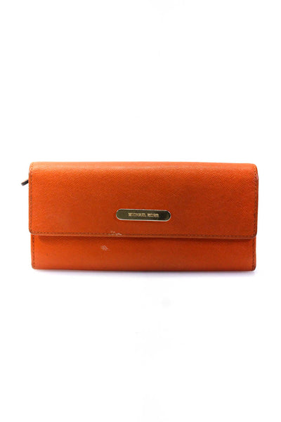 Michael Kors Womens Solid Orange Leather Flap Slim Long Wallet