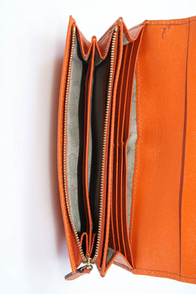 Michael Kors Womens Solid Orange Leather Flap Slim Long Wallet
