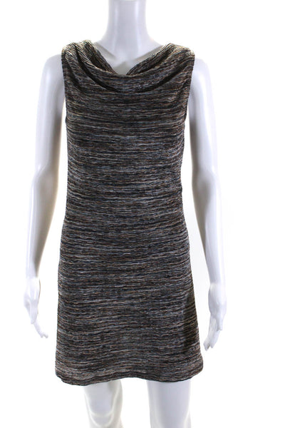 Papillon Blanc Womens Metallic Knit Cowl Neck Sheath Dress Blue Brown Size XS