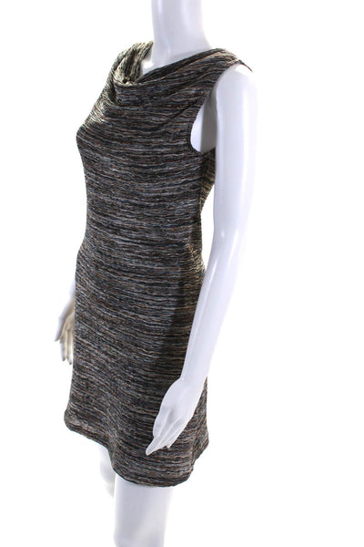 Papillon Blanc Womens Metallic Knit Cowl Neck Sheath Dress Blue Brown Size XS