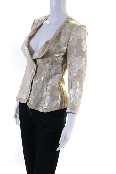 Y And Kei Womens Metallic Jacquard Waterfall Snap Jacket Beige Gold Size IT 38