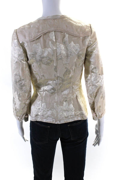 Y And Kei Womens Metallic Jacquard Waterfall Snap Jacket Beige Gold Size IT 38