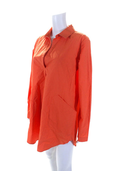 Les Canebiers Womens Long Sleeve Collared V Neck Shift Dress Orange Size Large