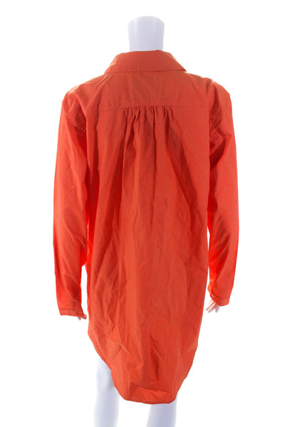 Les Canebiers Womens Long Sleeve Collared V Neck Shift Dress Orange Size Large