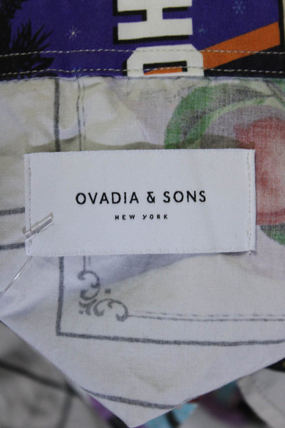 Ovadia & Sons Mens Cotton Graphic Long Sleeve Button Up Shirt Beige Size XL