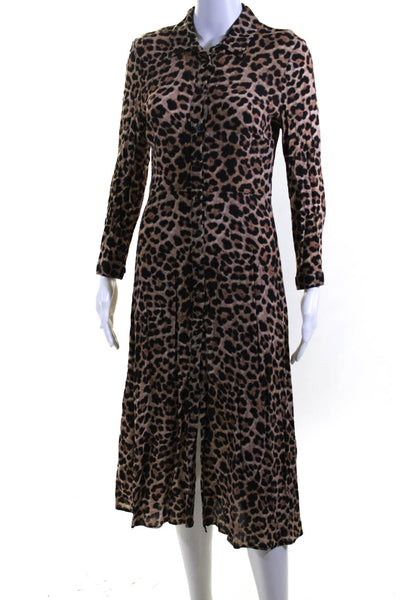 Zara Womens Animal Print Ruffled Buttoned Long Sleeve Dresses Brown Size S Lot 2