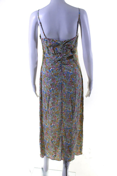 Zara Womens Floral Print Zipped Ruched Slit Maxi Dresses Green Size XS S Lot 2