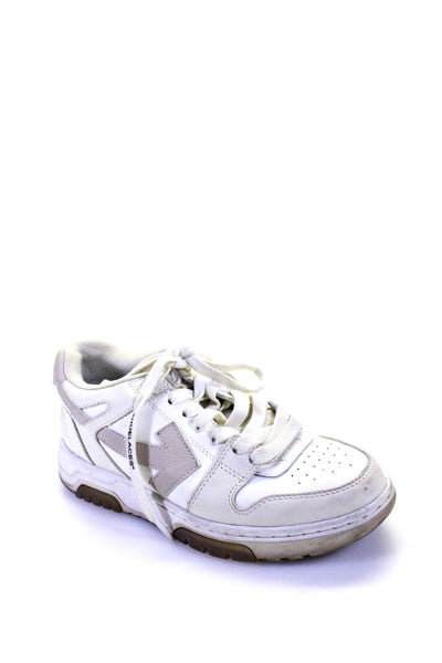 Off White Womens Leather Lace Up Low Top Walking Sneakers White Size 6