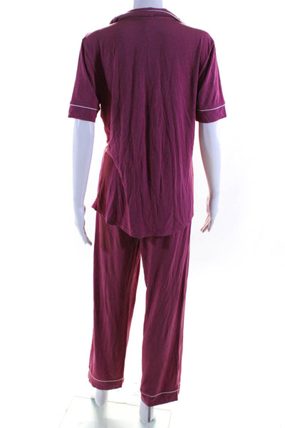 Eberjey Womens Button Down Short Sleeves Pajama Set Pink Size Extra Small