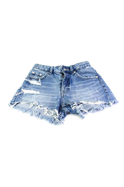 Zara Womens Denim Distressed Button Fly Mid-Rise Cut Off Shorts Size 0 8 Lot 3