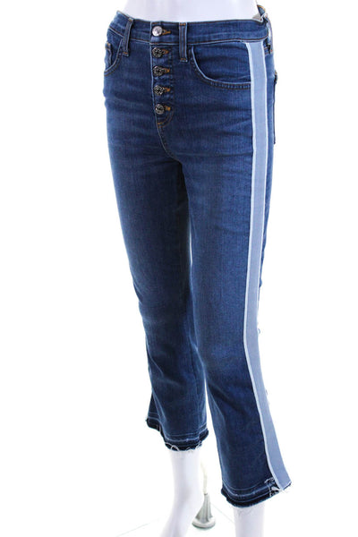 Veronica Beard Womens Denim Striped Button Fly Straight Leg Jeans Blue Size 27