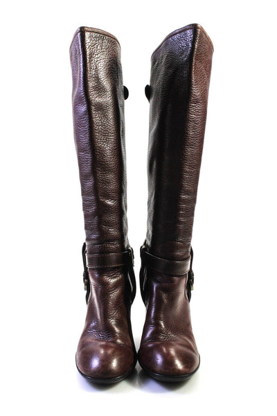 Hogan Womens Leather Buckle Detail Round Toe Knee High Boots Brown Size 40 10