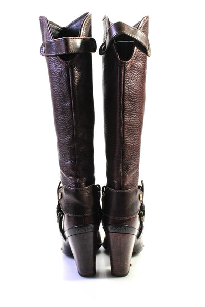 Hogan Womens Leather Buckle Detail Round Toe Knee High Boots Brown Size 40 10