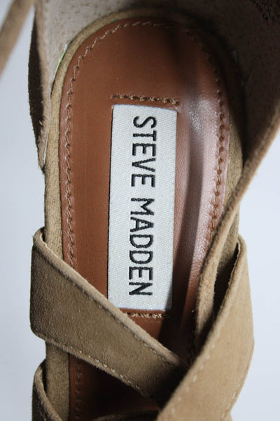 Steve Madden Womens Suede Open Toe Lace Up Mid-Calf Sandals Beige Size 6.5M