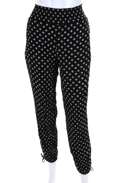 Tory Burch Womens Fishbone Print Smocked Waist Casual Trousers Black Size XS