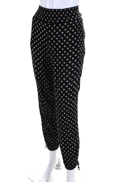 Tory Burch Womens Fishbone Print Smocked Waist Casual Trousers Black Size XS