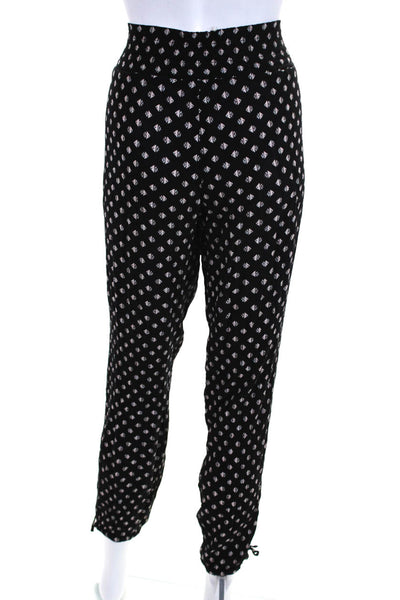 Tory Burch Womens Fishbone Print Smocked Waist Casual Trousers Black Size XS