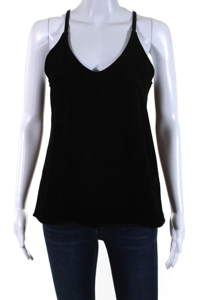 Lilla P Womens Spaghetti Strap V Neck Velvet Tank Top Black Size Extra Small