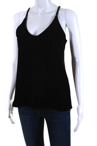 Lilla P Womens Spaghetti Strap V Neck Velvet Tank Top Black Size Extra Small