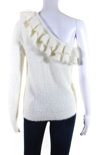 Do+Be Womens One Shoulder Long Sleeve Ruffled Knit Sweater White Size Small