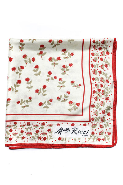 Melle Ricci Womens Silk Square Floral Logo Scarf White Red Brown