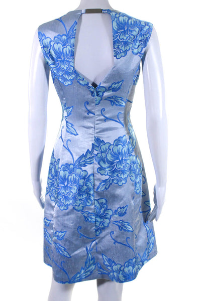 Nanette Lepore Womens Sleeveless V Neck Floral A Line Dress Blue Size 4