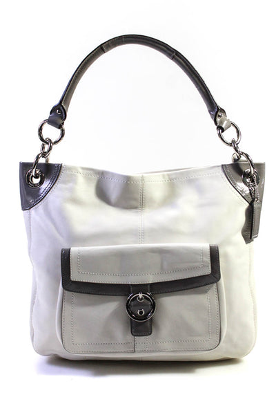 Coach Womens Single Handle Pocket Front Medium Shoulder Handbag White Leather