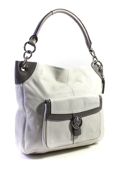 Coach Womens Single Handle Pocket Front Medium Shoulder Handbag White Leather