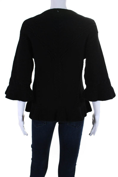 Kate Spade New York Womens Black Crew Neck 3/4 Sleeve Sweater Top Size XS