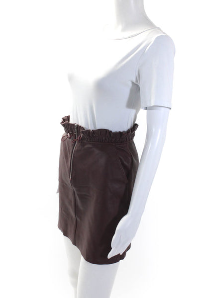 Maje Womens Front Zip Knee Length Leather Pencil Skirt Burgundy Size 1