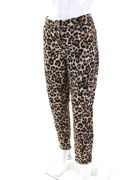 Blumarine Womens Brown Leopard Print High Rise Straight Leg Jeans Size 34