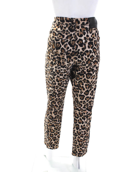 Blumarine Womens Brown Leopard Print High Rise Straight Leg Jeans Size 34