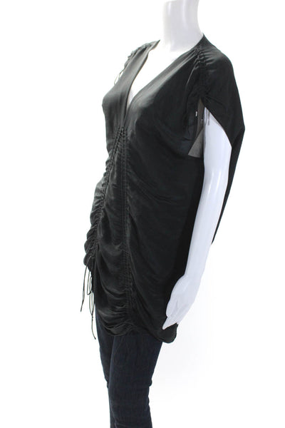 Barbara Bui Womens Black V-Neck Cap Sleeve Ruched Tie Blouse Top Size 40