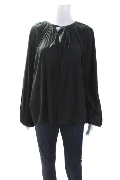 Ramy Brook Womens Dark Gray Tie V-Neck Long Sleeve Blouse Top Size M