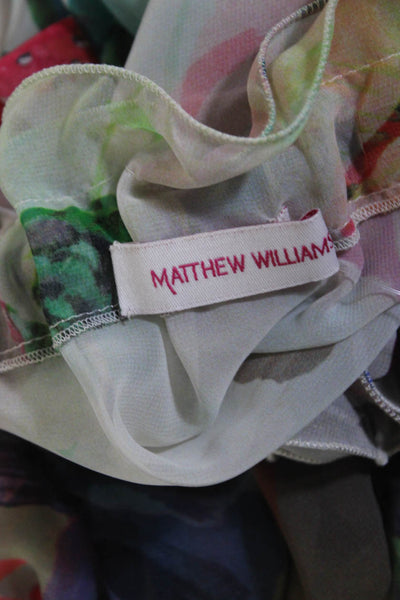 Matthew Williamson Womens Multicolor Floral Ruffle Tie Neck Blouse Top Size M