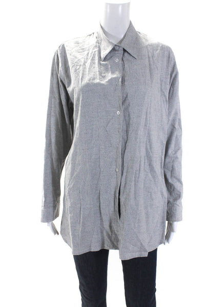 Lorenzini Womens Gray Houndstooth Collar Long Sleeve Button Down Shirt Size L
