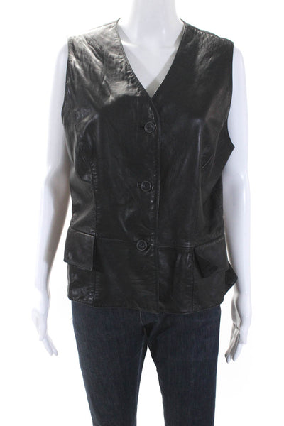 Dana Buchman Womens Three Button Leather Mixed Media Vest Jacket Black Size 14