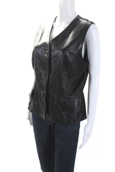 Dana Buchman Womens Three Button Leather Mixed Media Vest Jacket Black Size 14