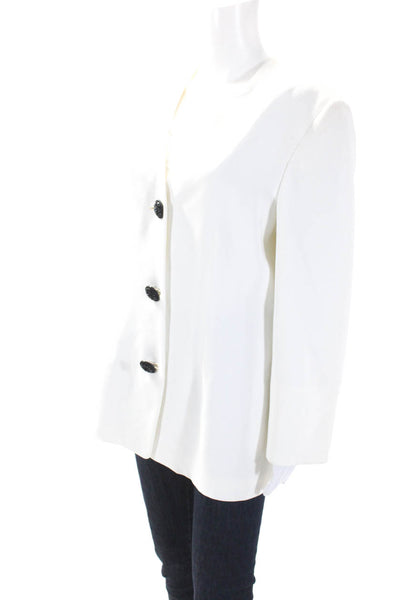 Badgley Mischka Womens Three Button V Neck Vintage Blazer Jacket White Size 14